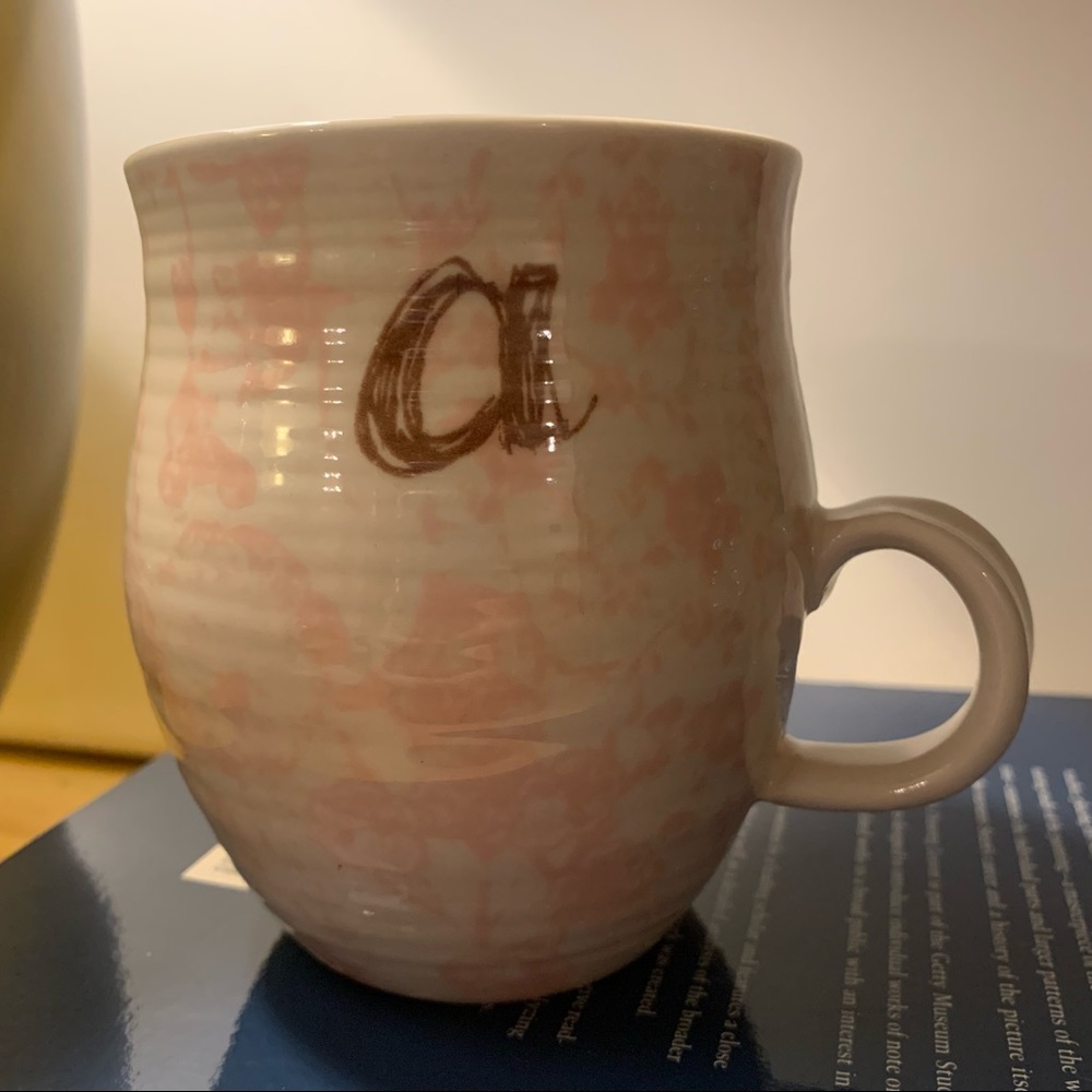 Anthropologie Initial Mug “A” Homegrown Monogram pink motif preppy boho